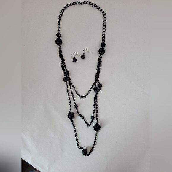 Statement Necklace And Earrings Set Black Spike 50s Gatsby Flapper Costume - Picture 2 of 8